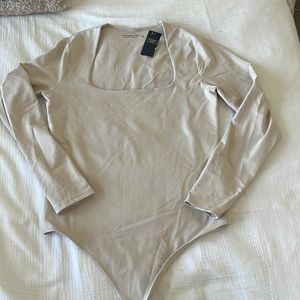 Abercrombie & Fitch Square-neck Bodysuit, NWT, Sz L, Neutral Greige